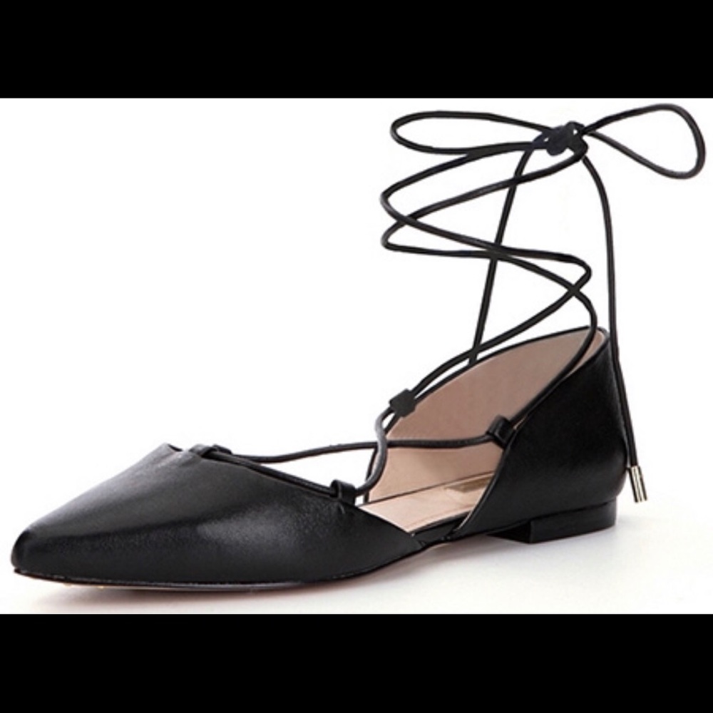 Louis et cie lace up flat sandals black leather
